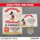 Mickey Mouse Vintage Style 5x7 in. Birthday Party Invitation - with FREE editable Thank you Card